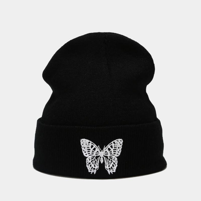 Knitted Beanies Hat Butterfly Embroidery Winter Warm Ski Hats