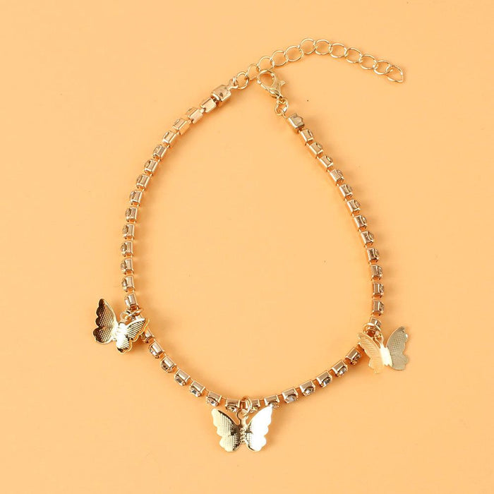 Creative Rhinestone Butterfly Pendant Foot Ornament Women's Shining Anklet
