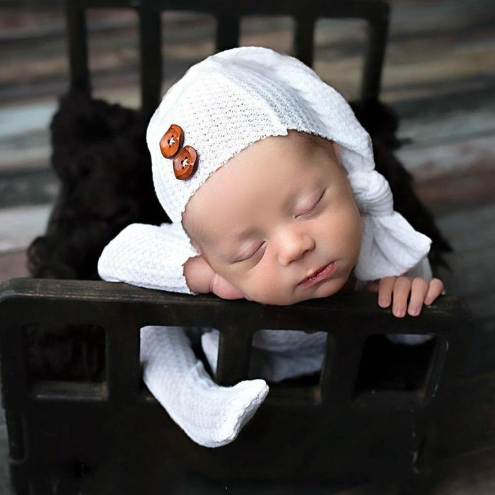 Newborn Photography Knitted One-piece Long Tailed Hat Two-piece Set