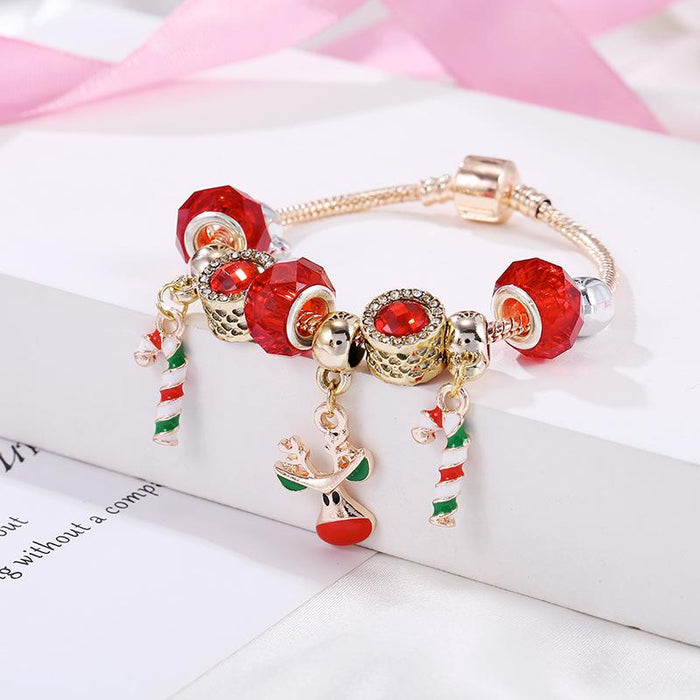 Christmas Candy Reindeer Pendant Red Bracelet