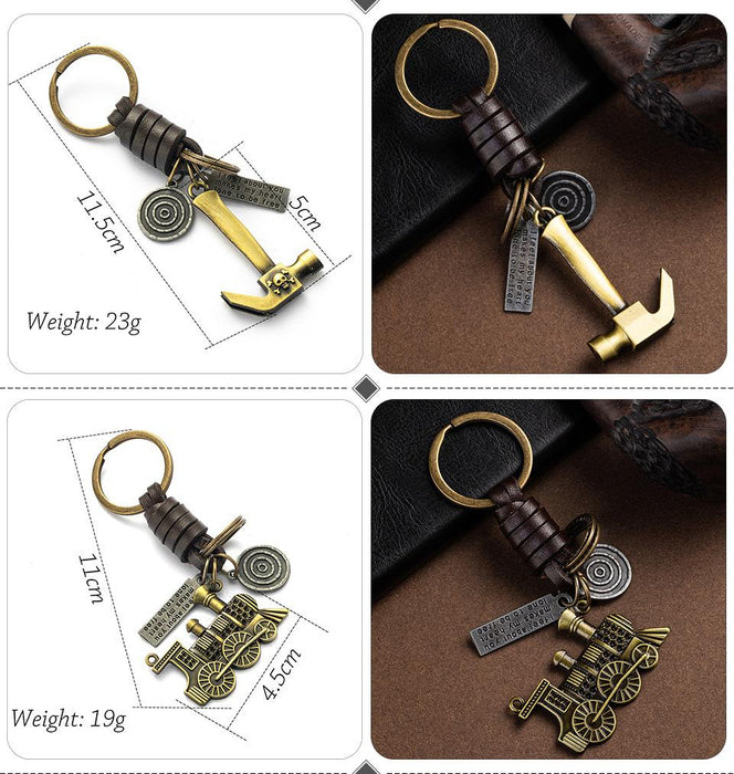 Vintage punk style leather metal Keychains creative small gift hand woven car Keychains pendant