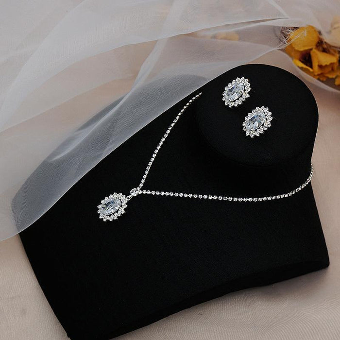 New Women's Jewelry Zircon Necklace Earrings Set