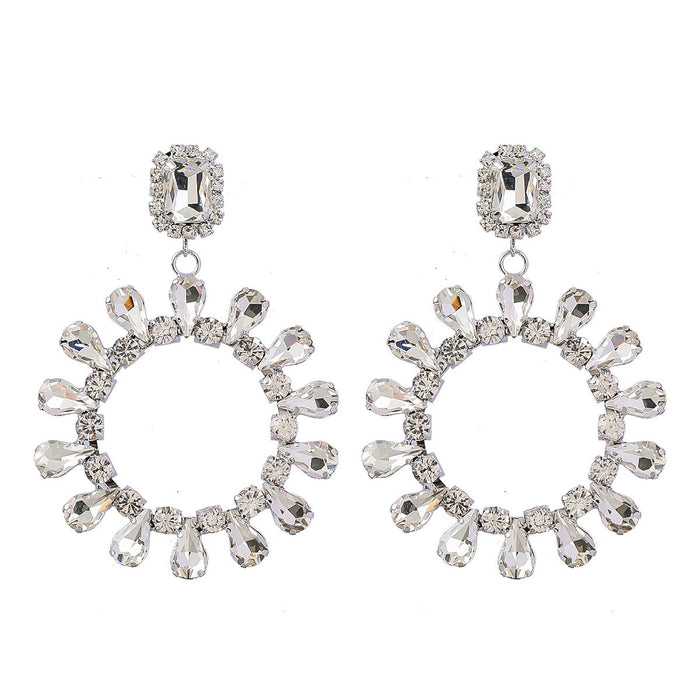 Shiny Claw Chain Round Sunflower Drop Rhinestone Earrings