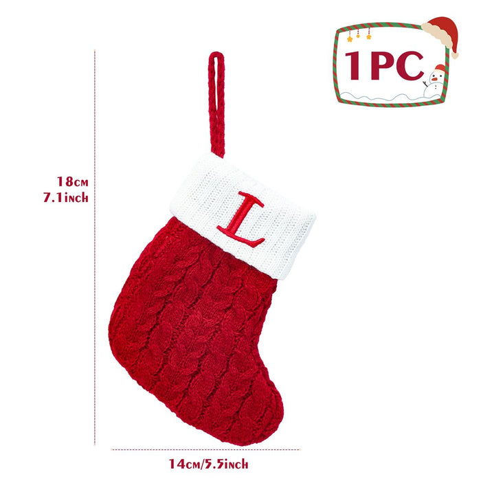 Christmas Socks Knitting Red Snowflake Alphabet Letters Decoration