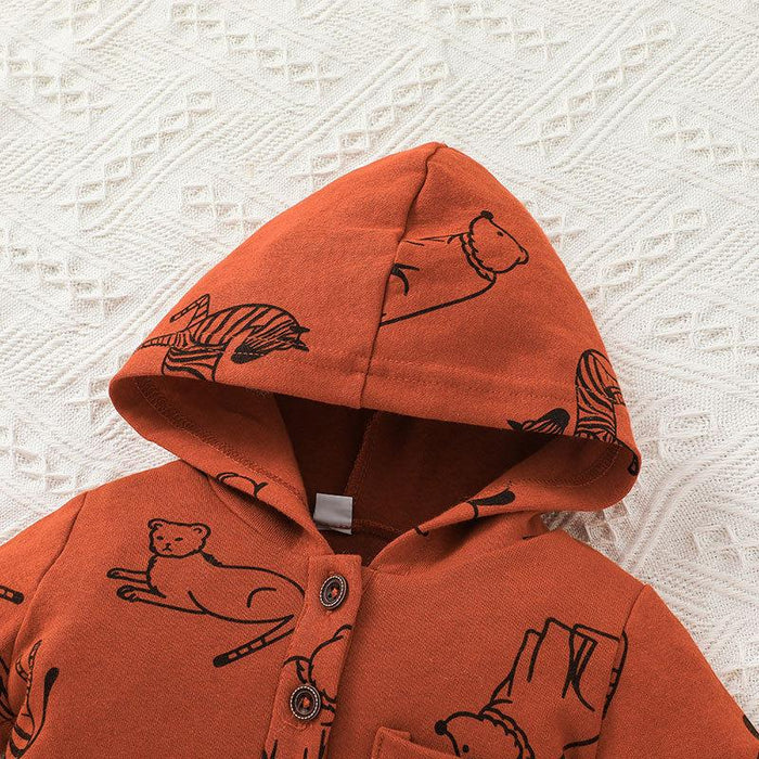 Cartoon Animal Hooded Long Sleeved Jumpsuit for Infants Baby