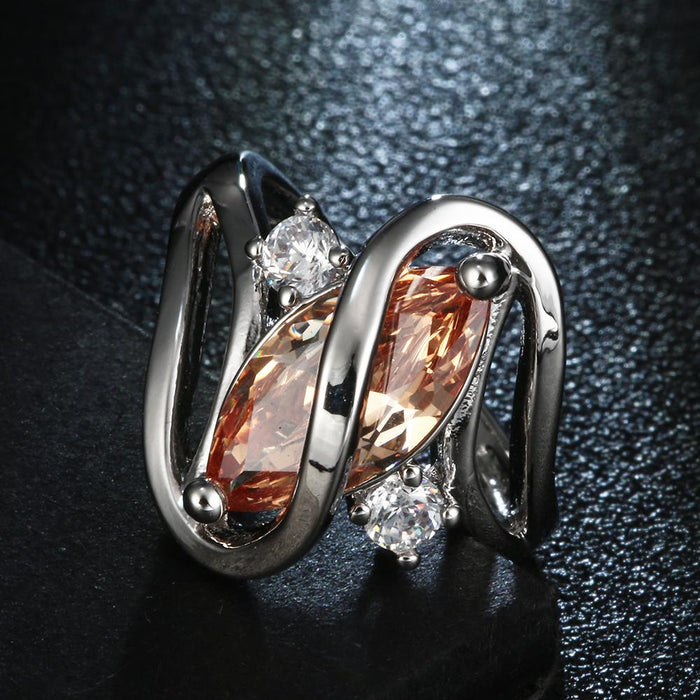 Gorgeous Women Jewelry Champagne  Zircon Bridal Rings