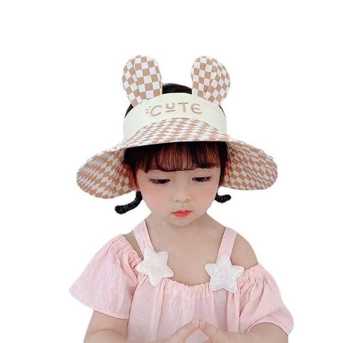 Summer Children's Plaid Rabbit Ears Big Brim Sunshade Hat