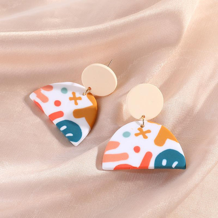 New Geometric Semicircular Personalized Soft Pottery Earrings