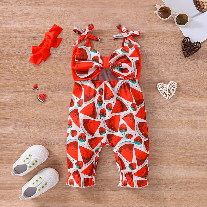 Watermelon navel exposed small sling one-piece clothes for children