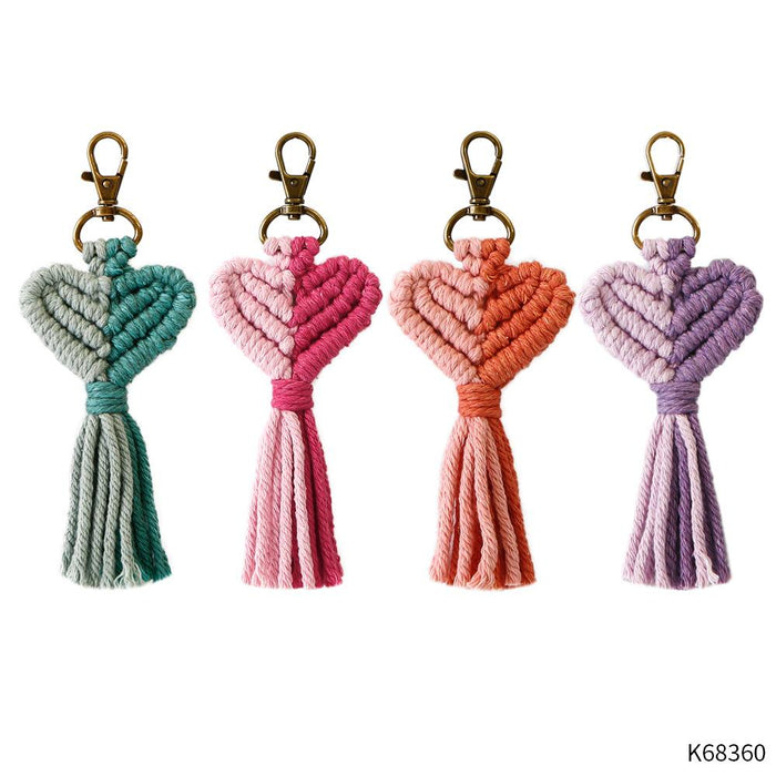 Valentine's Day Tassel Key Chain Peach Heart Hand Woven Pendant