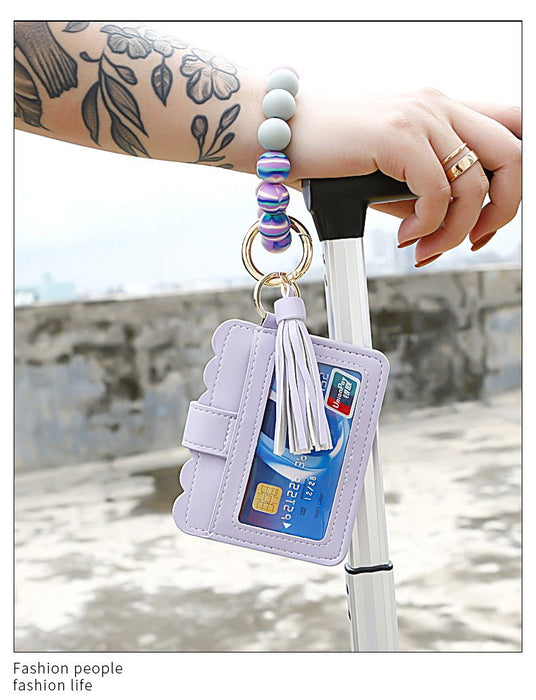 Silicone Leather PU Tassel Card Bag Bracelet Keychain