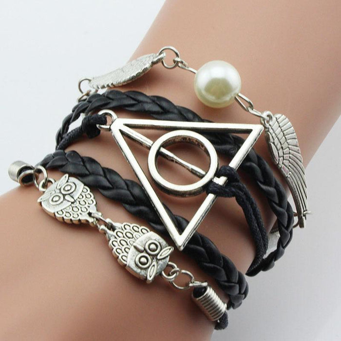 60Pcs Vintage Owl Wings Leather Rope Bracelet