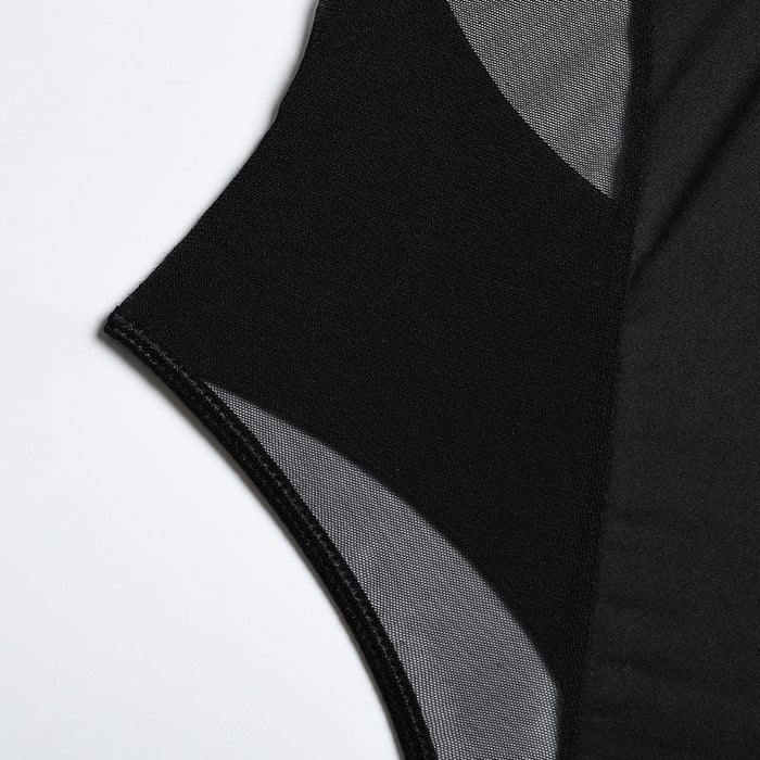 Fashion Mesh Stitching Lingerie Women Sexy Backless Bodysuit