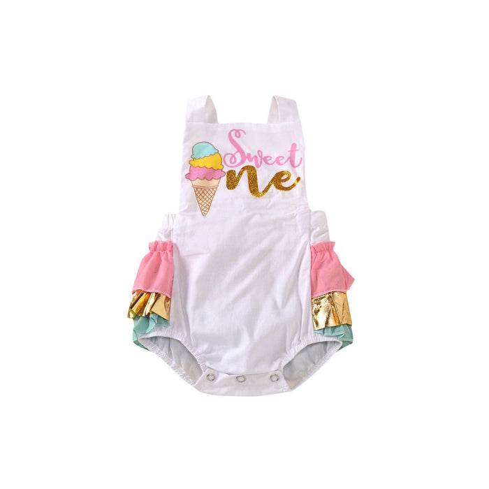 Suspender backless letter printed ice cream colour Jumpsuit