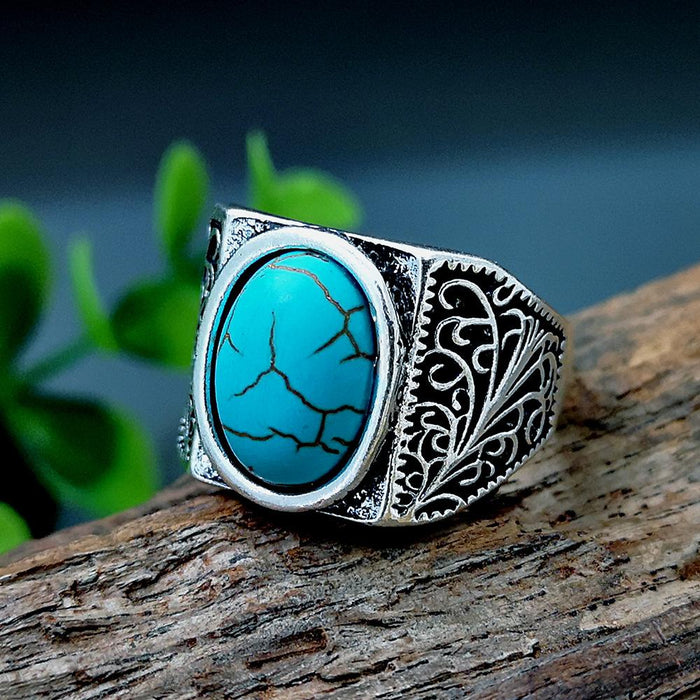 Vintage Turquoise Ring Personality Vine Carved Ring