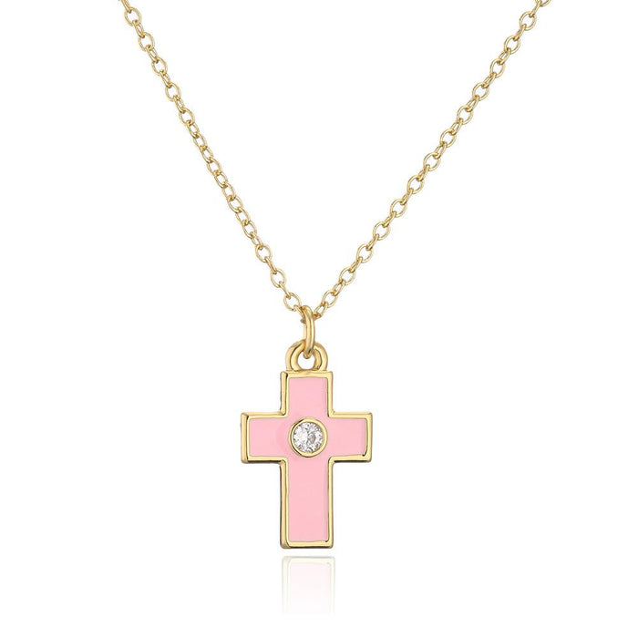 Personality Fashion Drip Oil Cross Pendant Gold Color Necklace