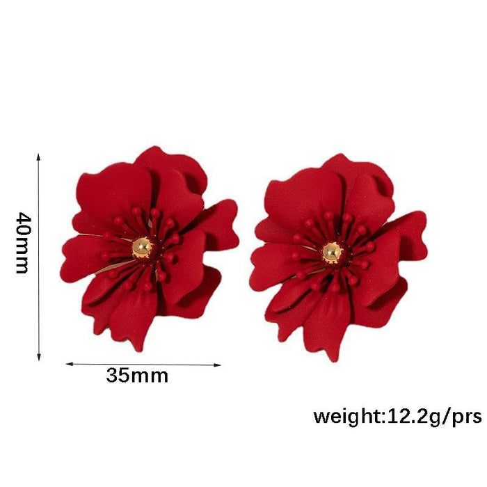 New Women's Earrings Petal Baking Paint Heart Earrings