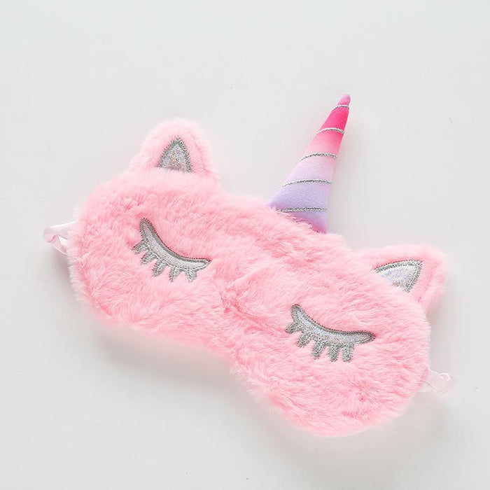 Cartoon Silver Horn Plush Unicorn Sleeping Shade Eye Mask
