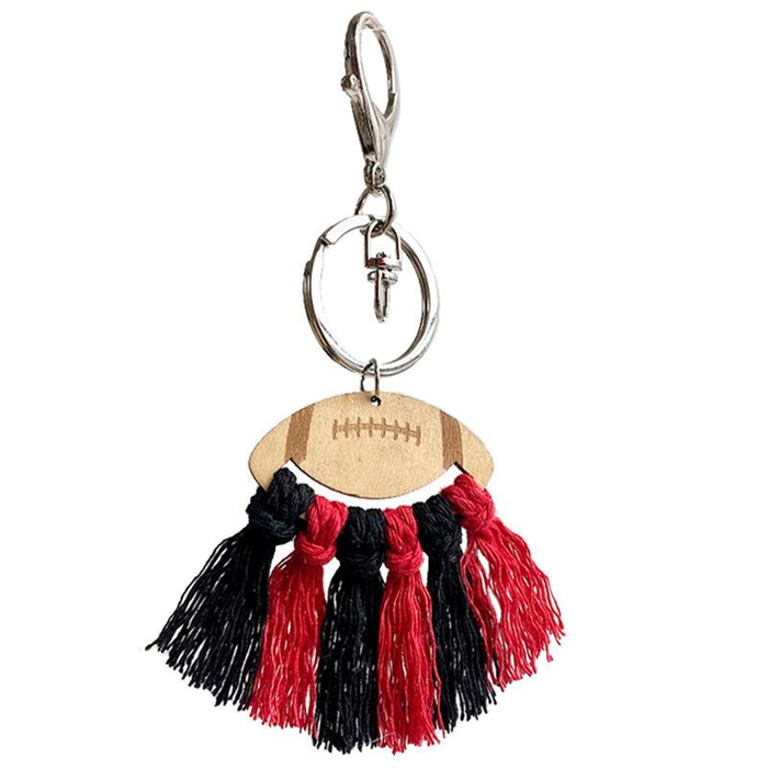 Wood Chip Hand Woven Tassel Keychain