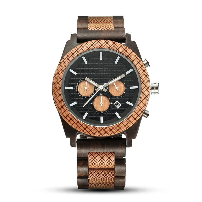 New Fashion Simple Men's Multifunctional Three Needle Wooden Watch