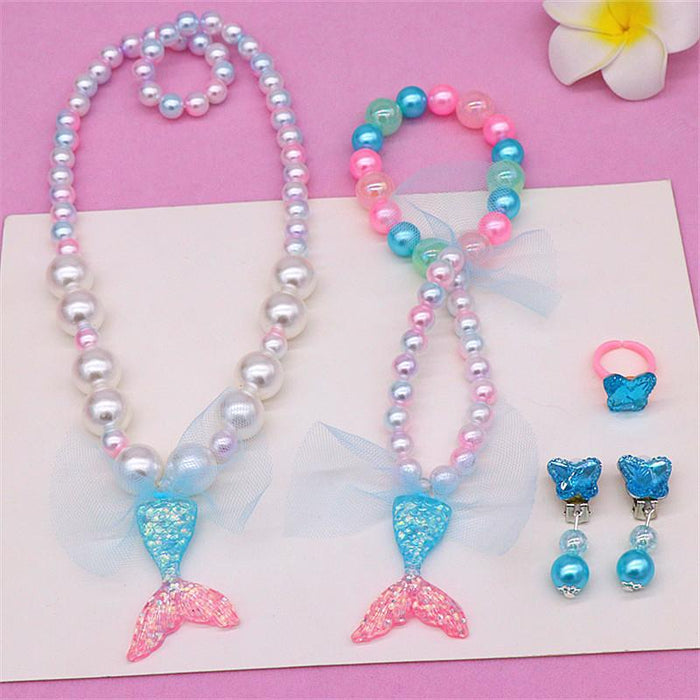 Kid's Jewelry Set Beauty Fishtail Necklace Bracelet Ring Earrings