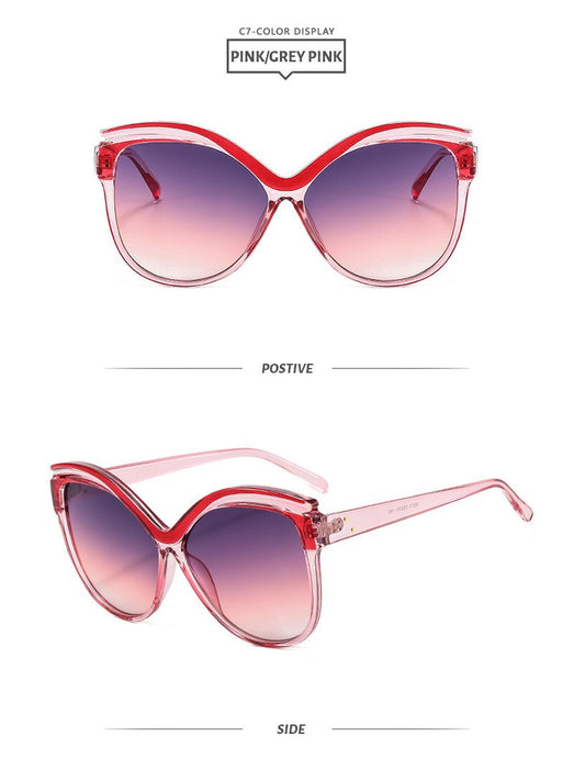 Large butterfly frame cat's eye women's color Sunglasses