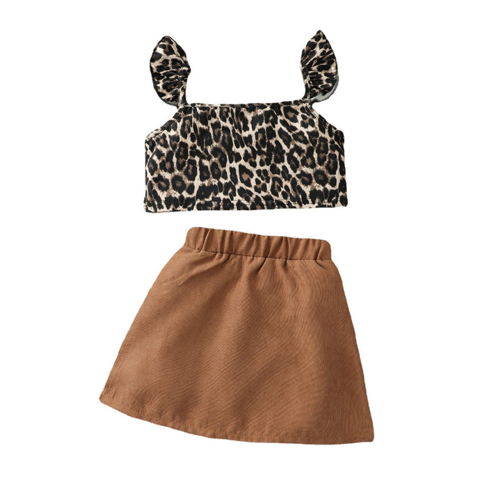 Leopard corduroy small fly sleeve two piece set