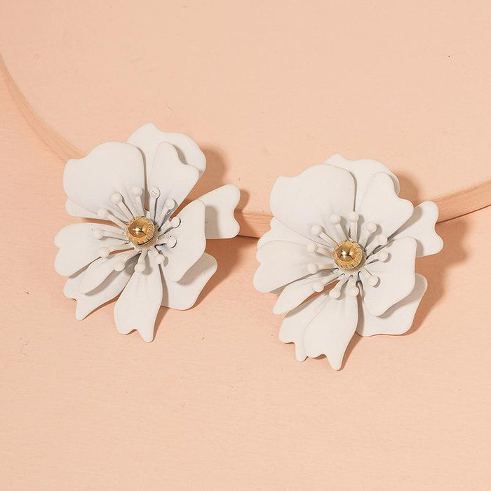 New Women's Earrings Petal Baking Paint Heart Earrings