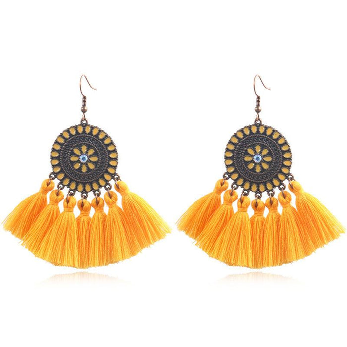 Women's Fashion Round Boho Vintage Tassel Earrings
