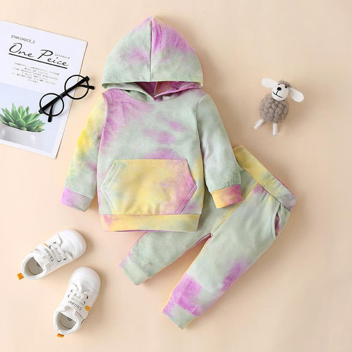 Children's sweater tie dyed men's and women's Hooded Sweater two-piece set