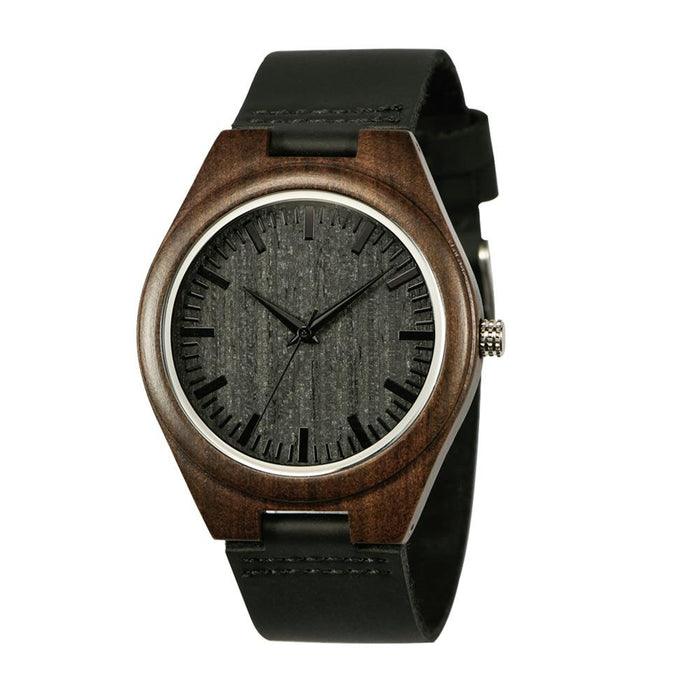 2022 Classic Simple Men's Leather Strap Ebony Wooden Watch