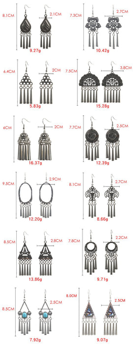 Women's Bohemian Ethnic Silver Peacock Flower Leaf Earrings