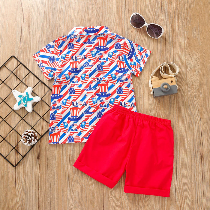 Boys' Lapel Short Sleeve Shirt Set