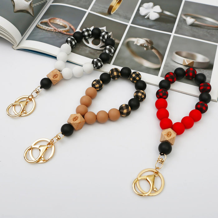 New Wooden Bead Silicone Bracelet Key Chain