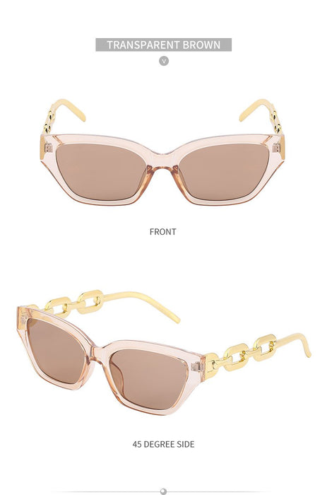 Women's Small Frame Cat's Eye Thick Metal Chain Sunglasses