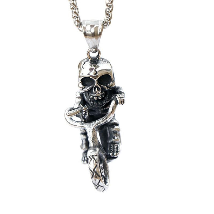 Boutique Handmade Bicycle Skull 316L Stainless Steel Men and Women Pendant Jewelry Necklace