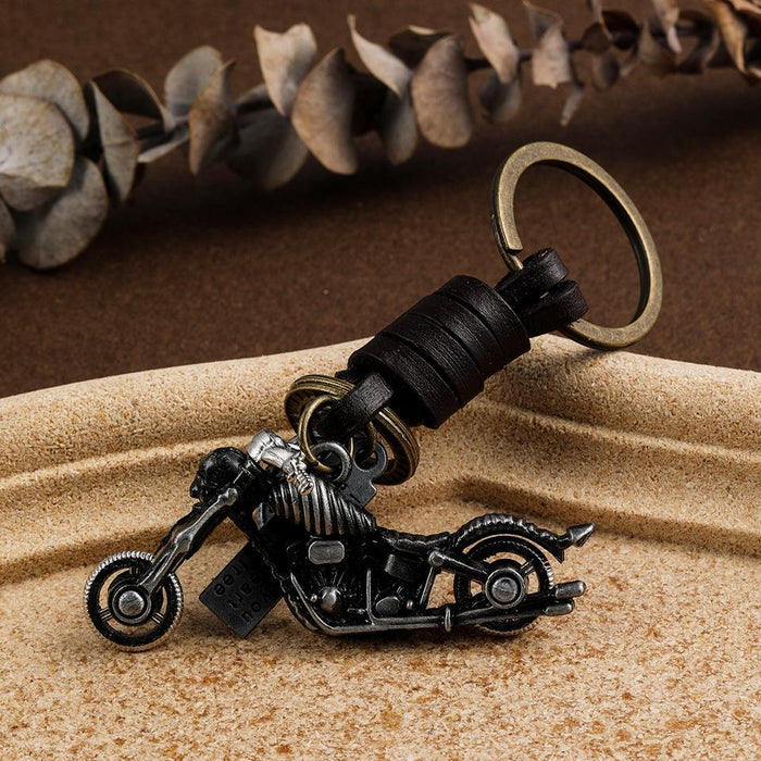 Metal Keychains Harley Motorcycle Leather woven key pendant Vintage bag metal pendant