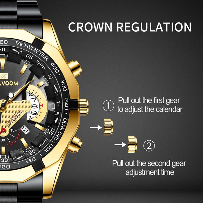 Sports Watches Fashion Stainless Steel Luxury Luminous Waterproof Calendar Quartz Watches