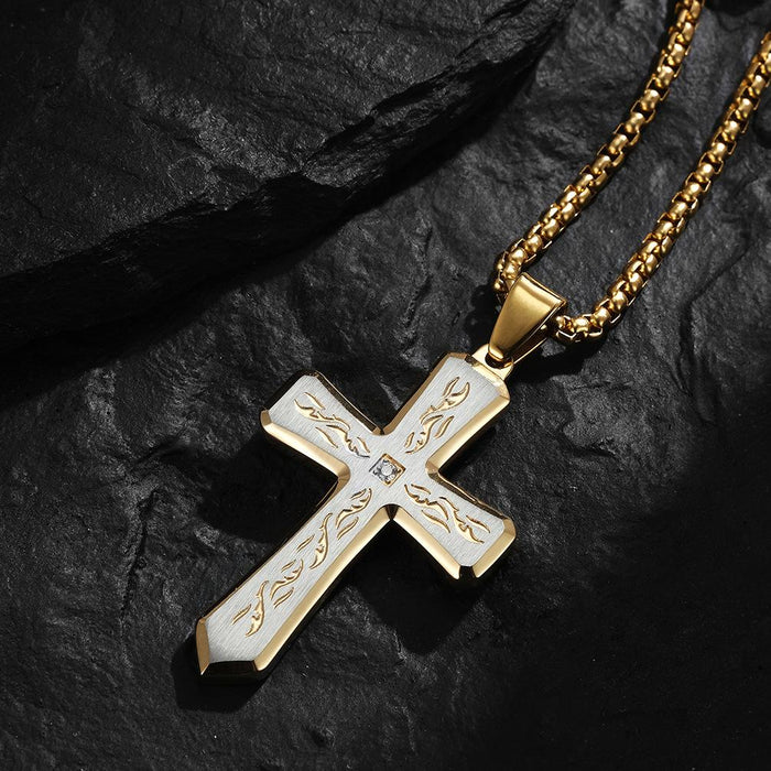 Creative Bevel Titanium Steel Cross Pendant Necklace Jewelry