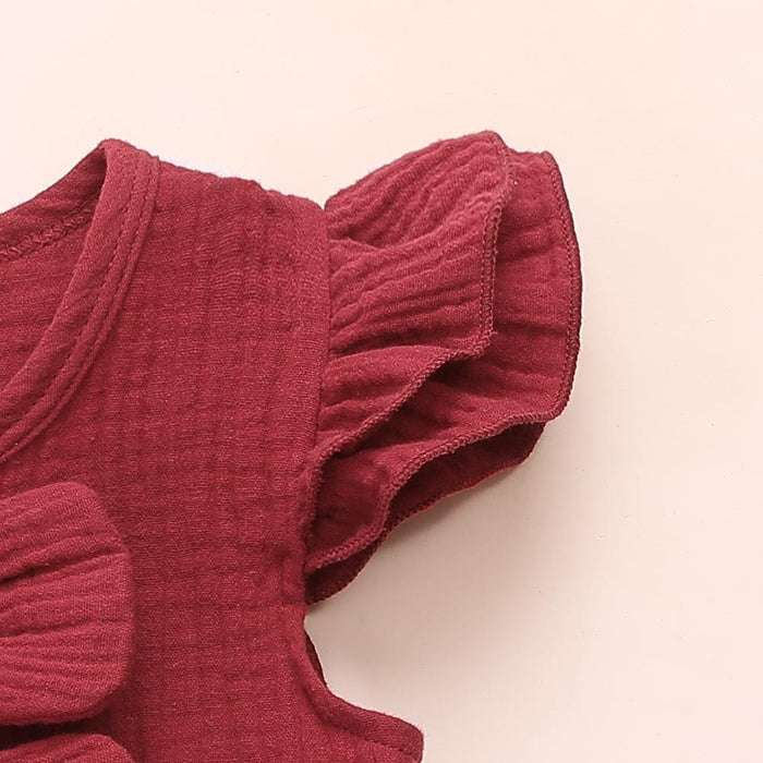 Cotton linen crepe small flying sleeve double bow stitched princess skirt