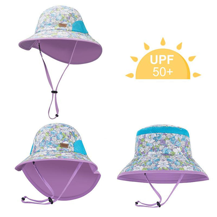 Purple Floral Children's Outdoor UV Proof Baby Fisherman Hat