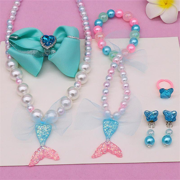 Kid's Jewelry Set Beauty Fishtail Necklace Bracelet Ring Earrings