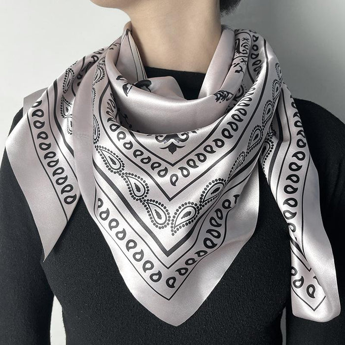 90cm COWBOY RIDING Silver Gray Paisley Print Large Square Scarf Sunscreen Scarf