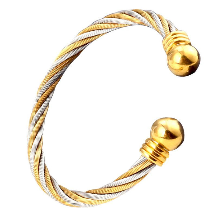 New Stainless Steel Gold Color C-stripe Woven Bracelet Bangle