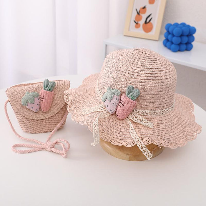 Cute Strawberry Radish Children's Wavy Straw Hat Bag Set