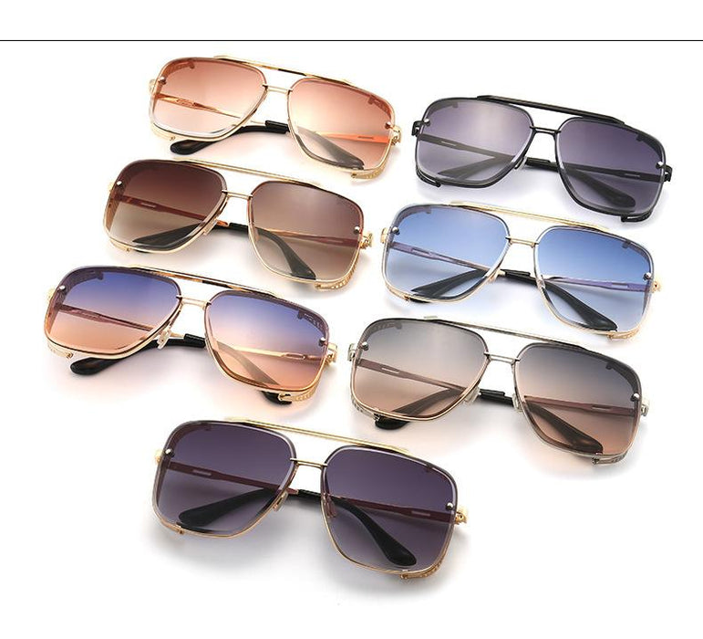Men's and women's square metal double beam Sunglasses