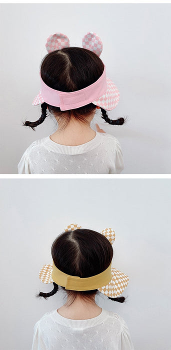 Summer Children's Plaid Rabbit Ears Big Brim Sunshade Hat