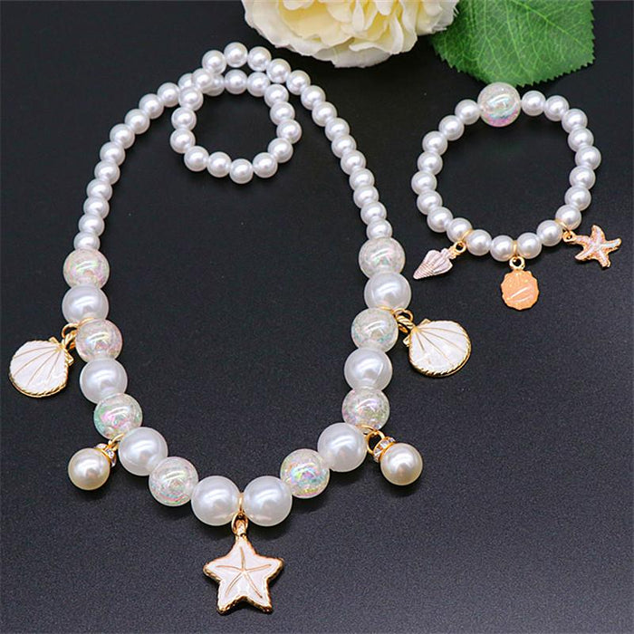 Children's Pearl Necklace Bracelet Set Shell Ocean Series