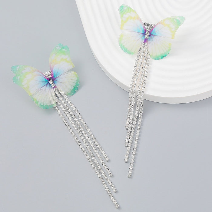 Boho Women Claw Chain Tassel Butterfly Earrings