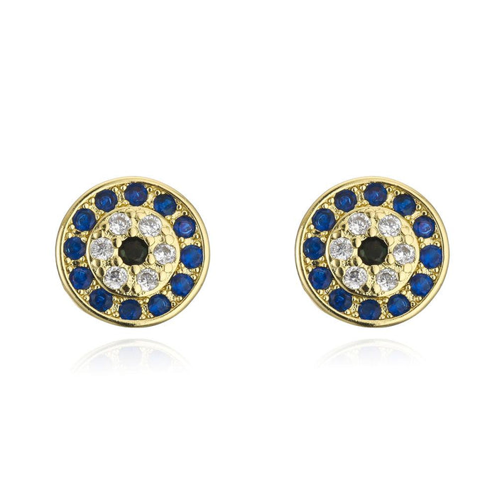 Retro Simple Round Black-and-white Blue Zircon Earrings